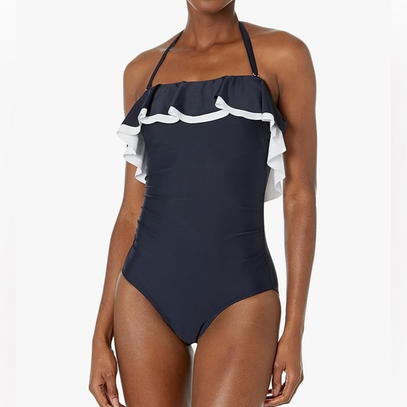New Tommy Hilfiger Women's Bandeau One Piece Swimsuit_Navy&white_size 10 - Picture 6 of 10